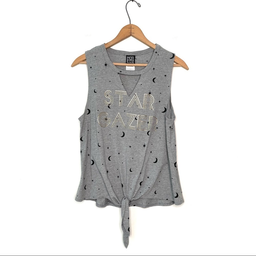 Modern Lux | Gray Star Gazer Front Tie Knot Tank Top
